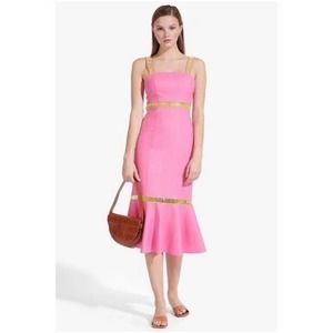 STAUD WILD ORCHID + LIME LYCHEE LINEN MIDI DRESS NWT SIZE 12